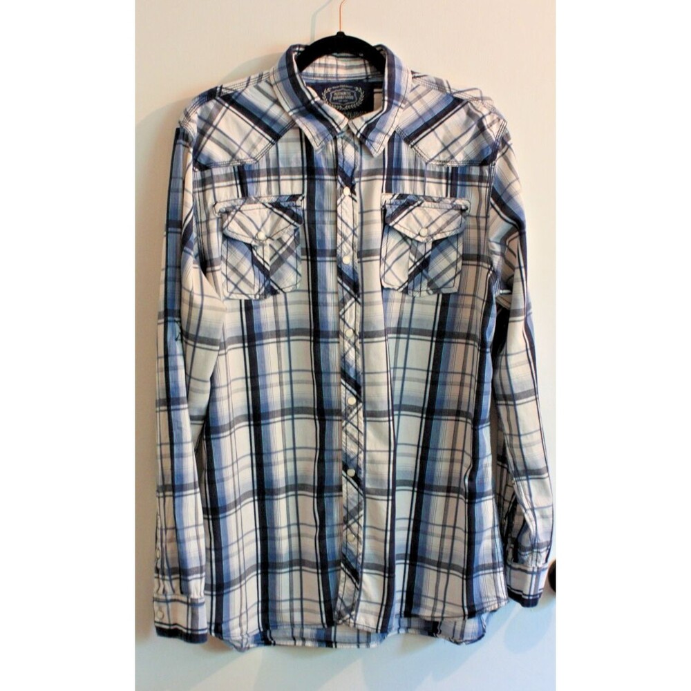 GPH Supply Company Shirt Mens XLarge Blue Plaid Cowboy Rodeo Western Pearl Snap